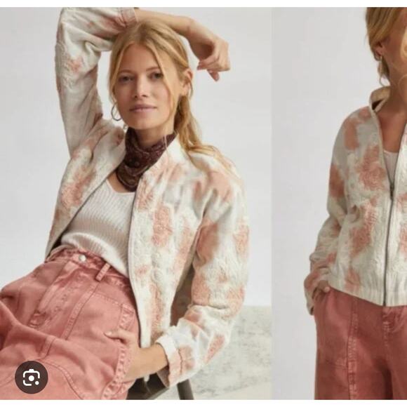 Anthropologie Women’s Peach Quilted Laced Paisley Waverly Jacket Medium - Picture 1 of 6